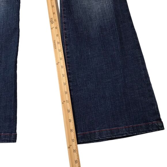 Southpole Jeans Size 18 Mid Rise Medium Wash Embroidered Pockets Red Stitching - Picture 11 of 13